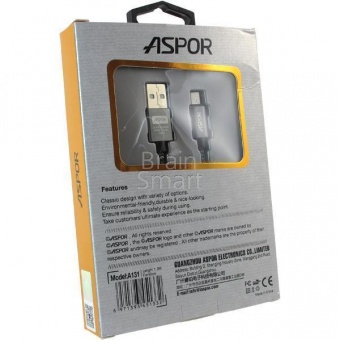 USB кабель Micro Aspor A131 трос (1,2м) (2.4A) Черный - фото, изображение, картинка