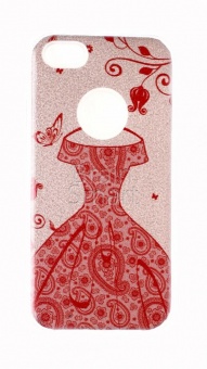 Накладка силиконовая Shine iPhone 5/5S/SE блестящая Платье красное Золотой - фото, изображение, картинка