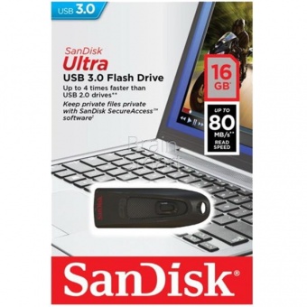 USB 3.0 Флеш-накопитель 16GB Sandisk Ultra Чёрный - фото, изображение, картинка
