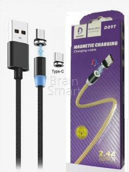 USB кабель Magnetic Type-C Denmen D09T Nylon Material (1м/2,4A) Черный - фото, изображение, картинка
