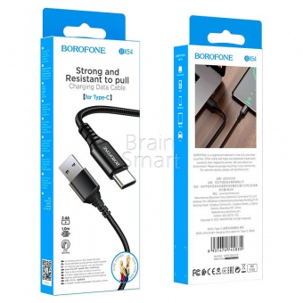 USB кабель Type-C Borofone BX54 Nylon 3,0A (1м) Черный* - фото, изображение, картинка