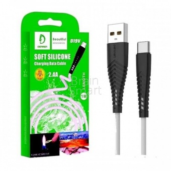 USB кабель Micro Denmen D19V Soft Silicone (1м/2.4A) Белый* - фото, изображение, картинка