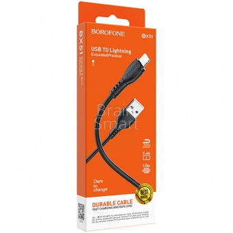 USB кабель Lightning Borofone BX51 Triumph (1м) Черный - фото, изображение, картинка