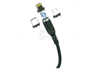 USB кабель Magnetic Lightning/Micro/Type-C Denmen D18E (1м/2.4A) Черный - фото, изображение, картинка
