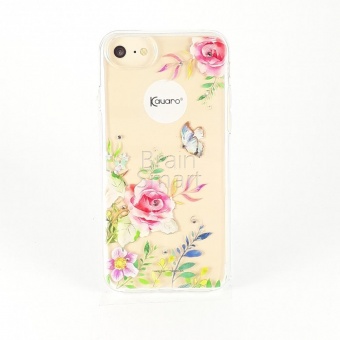 Накладка силикон Kauaro Цветы с бабочкой Swarovski iPhone 7 Прозрачный