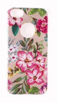 Накладка силиконовая Shine iPhone 5/5S/SE блестящая Цветочки розовые Золотой - фото, изображение, картинка