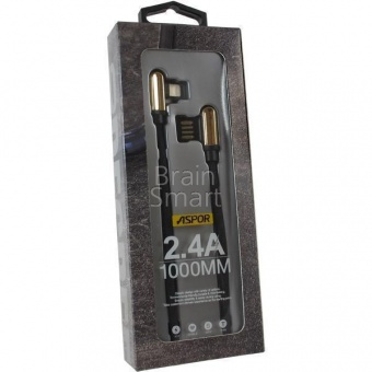 USB кабель Lightning Aspor A119 Nylon угол 90° (1м) (2.4A) Золотой - фото, изображение, картинка