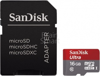 MicroSD 16GB SanDisk Class 10 Ultra UHS-I (80 Mb/s) + SD адаптер* - фото, изображение, картинка