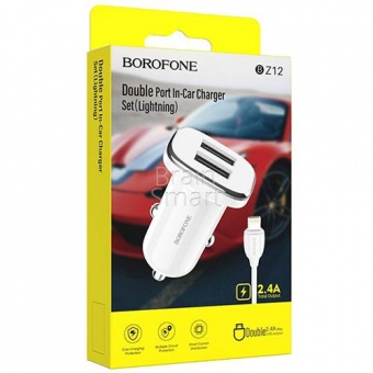 АЗУ Borofone BZ12 Lasting Power 2USB + кабель Lightning (2,4A) Белый - фото, изображение, картинка
