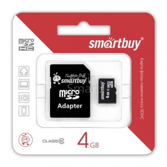 MicroSD 4GB Smart Buy Class 10 + SD адаптер - фото, изображение, картинка