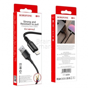 USB кабель Lightning Borofone BX54 Nylon 2,4A (1м) Черный* - фото, изображение, картинка