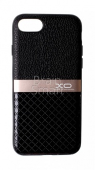 Накладка силиконовая XO iPhone 7/8/SE 2020 кожа с метал. вставкой Черный - фото, изображение, картинка