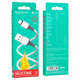 USB кабель Micro Borofone BX83 Silicone 2,4A (1м) Белый* - фото, изображение, картинка