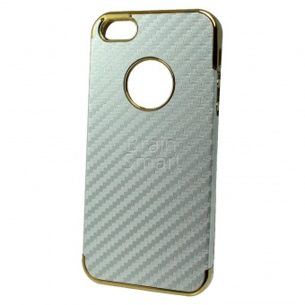 Накладка силиконовая с карбоновой накладкой iPhone 5/5S/SE Золотой/Серебряный - фото, изображение, картинка