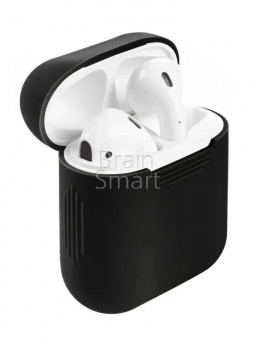 Чехол силиконовый для Apple Airpods разд. крышка Черный - фото, изображение, картинка
