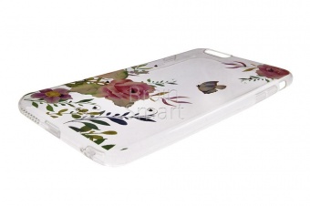 Накладка силикон Kauaro Цветы с бабочкой Swarovski iPhone 6 Plus Прозрачный - фото, изображение, картинка