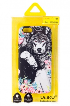Накладка силиконовая Umku iPhone 6 Девушка с волком(7) - фото, изображение, картинка