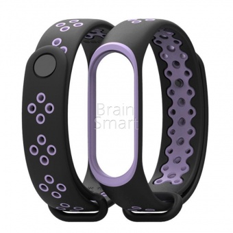 Ремешок силиконовый New MiJobs Nike Sport для Xiaomi Mi Band 3/4 Черный/Фиолетовый - фото, изображение, картинка