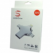 USB/Drive U010 Флеш-накопитель 32GB iDragon металл для Apple/Android (Lightning, microUSB, Type-C)