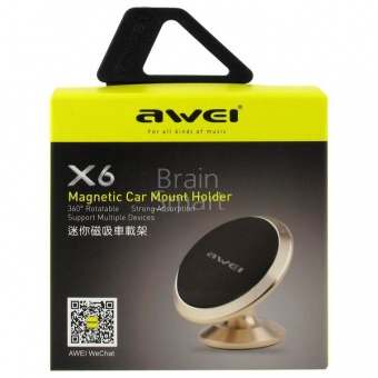 Автомобильный держатель Awei X6 на магните Золотой - фото, изображение, картинка