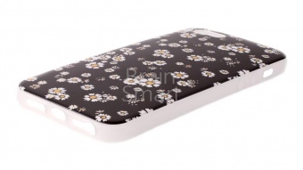 Накладка силиконовая Глянец Ромашки iPhone 5/5S/SE Черный - фото, изображение, картинка
