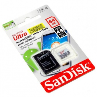 MicroSD 64GB SanDisk Class 10 Ultra UHS-I (48 Mb/s) + SD адаптер - фото, изображение, картинка