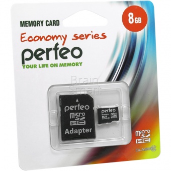MicroSD 8GB Perfeo Class 10 + SD адаптер - фото, изображение, картинка
