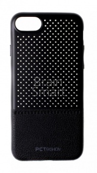 Накладка силиконовая PCTFashion iPhone 7/8/SE кожа+перфорация Черный - фото, изображение, картинка