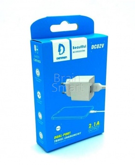 СЗУ Denmen DC02V 2USB + кабель Micro (2,1A) Белый - фото, изображение, картинка