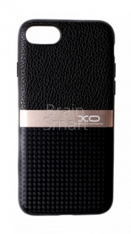 Накладка силиконовая XO iPhone 7/8/SE кожа карбон с метал. вставкой Черный - фото, изображение, картинка