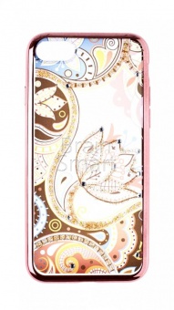 Накладка силиконовая Gurdini iPhone 7/8 Цветы со стразами Розовое Золото - фото, изображение, картинка