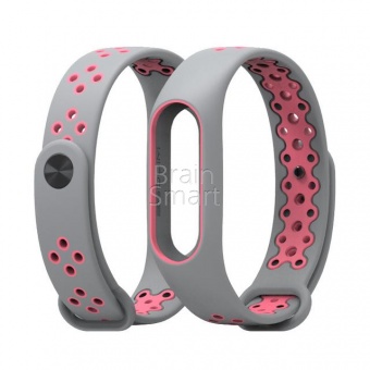 Ремешок силиконовый New MiJobs Nike Sport для Xiaomi Mi Band 2 Серый/Розовый - фото, изображение, картинка