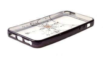 Накладка силиконовая со стразами рисунок iPhone 5/5S/SE Черный - фото, изображение, картинка