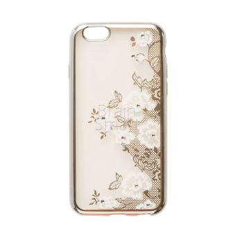Накладка силиконовая Swarovski со стразами iPhone 6 Цветы Серебряный - фото, изображение, картинка