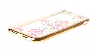 Накладка силиконовая Swarovski со стразами iPhone 6 (06) Золотой/Розовый - фото, изображение, картинка
