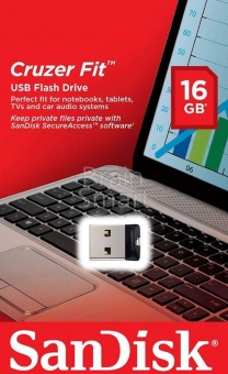 USB 2.0 Флеш-накопитель 16GB Sandisk Cruzer Fit Чёрный* - фото, изображение, картинка