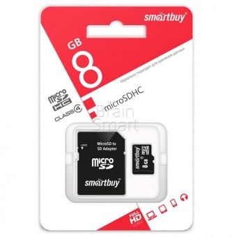 MicroSD 8GB Smart Buy Class 4 + SD адаптер* - фото, изображение, картинка