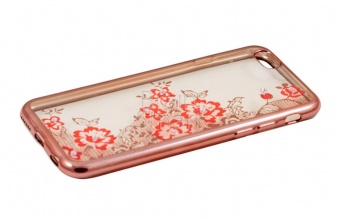 Накладка силиконовая Swarovski со стразами iPhone 6 Цветы Розовый - фото, изображение, картинка