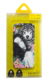 Накладка силиконовая Umku iPhone 5/5S/SE Девушка с волком(7) - фото, изображение, картинка