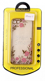Накладка силиконовая Swarovski со стразами iPhone 7/8 (001) Золотой/Розовый - фото, изображение, картинка