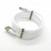 USB кабель Lightning Denmen D11L Silicone + 10 Magnets (1м/2.4A) Белый - фото, изображение, картинка