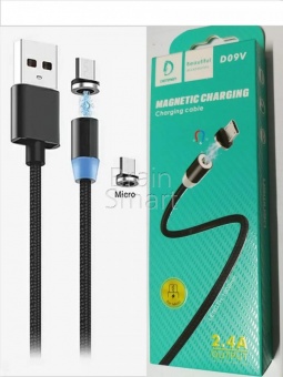 USB кабель Magnetic Micro Denmen D09V Nylon Material (1м/2,4A) Черный - фото, изображение, картинка