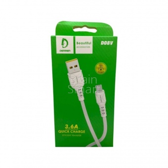 USB кабель Micro Denmen D08V (1м/3.6A) Белый - фото, изображение, картинка