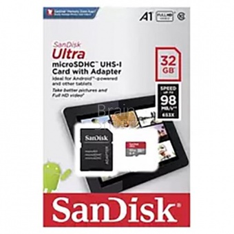 MicroSD 32GB SanDisk Class 10 Ultra UHS-I (100 Mb/s) - фото, изображение, картинка