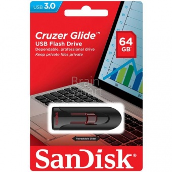 USB 3.0 Флеш-накопитель 64GB Sandisk Cruzer Glide Чёрный - фото, изображение, картинка