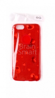 Накладка силиконовая Shine iPhone 6 блестящая С сердцем Красный - фото, изображение, картинка