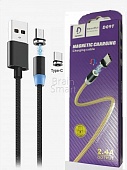USB кабель Magnetic Type-C Denmen D09T Nylon Material (1м/2,4A) Черный* - фото, изображение, картинка