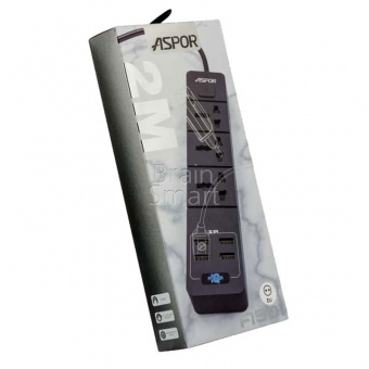 Сетевой фильтр Aspor A501 (3 розетки/10A, 4 USB входа/3.1A, 2 м) Черный - фото, изображение, картинка