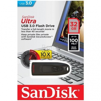 USB 3.0 Флеш-накопитель 32GB Sandisk Ultra Чёрный - фото, изображение, картинка