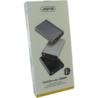 Внешний аккумулятор Aspor Power Bank A329 Алюминий 10000 mAh+LED (IQ) Серый - фото, изображение, картинка